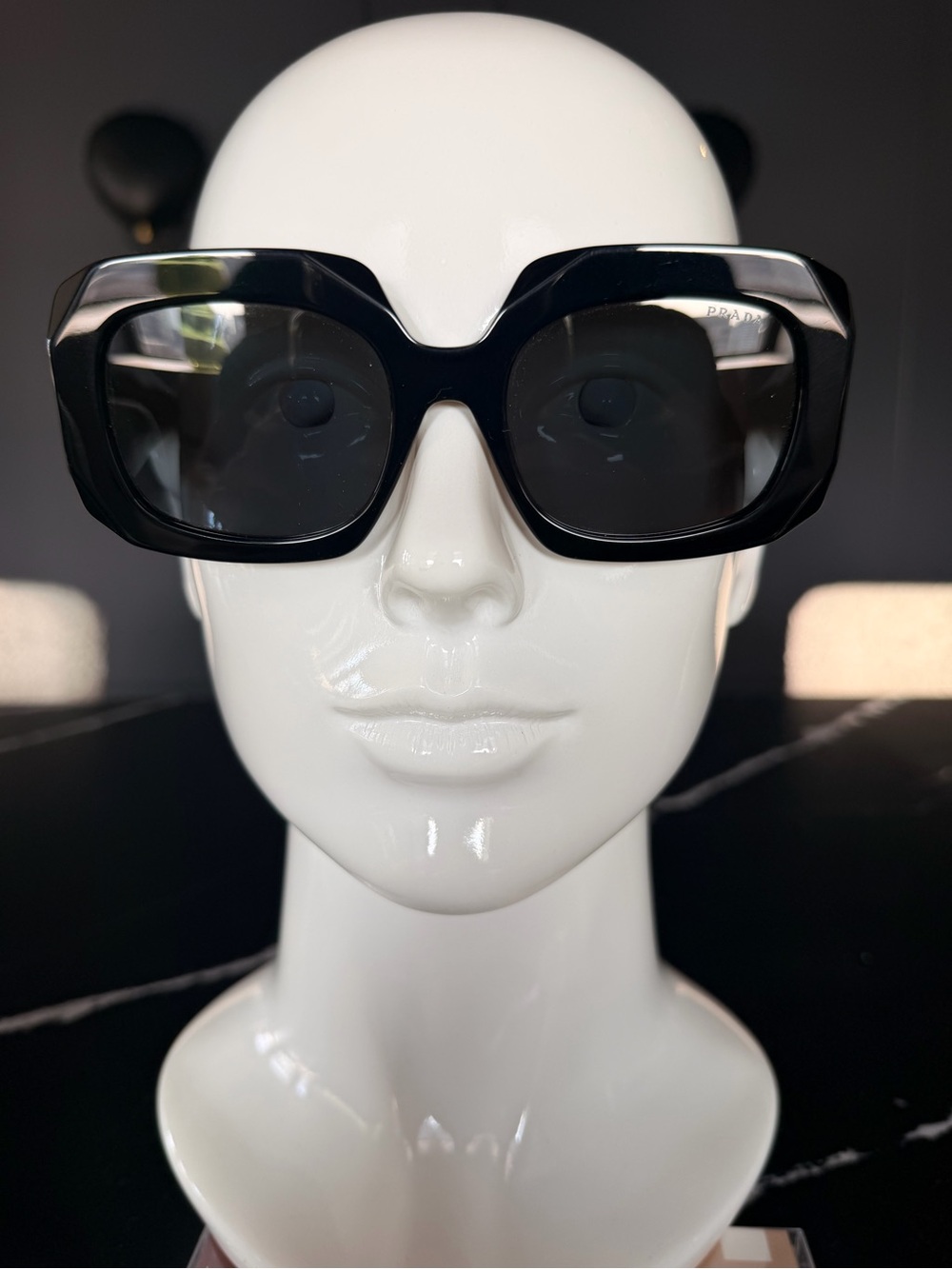 Prada Glossy Black Geometric Oversized Sunglasses